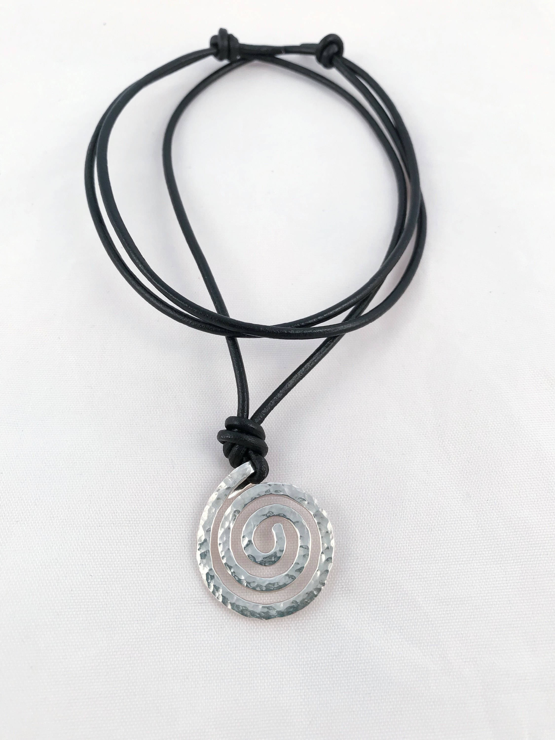 Men's Spiral Necklace / Solid Sterling Silver / Hammer Forged